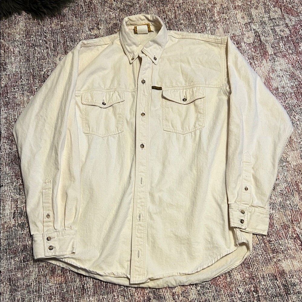 Men's Off-White Flannel Button Down Shirt